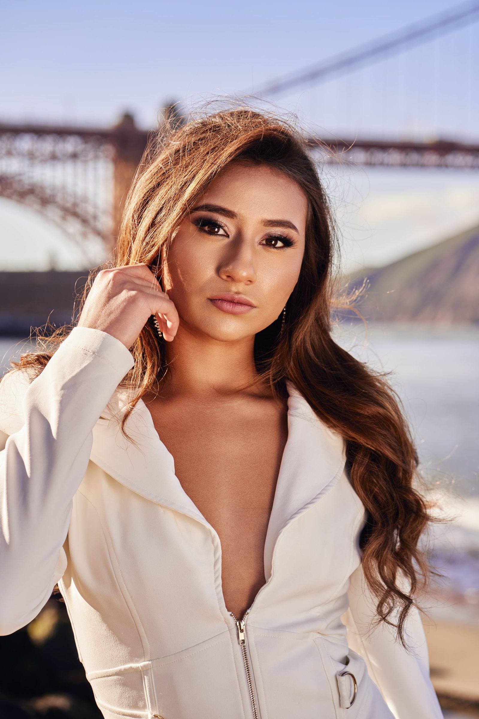 White dress, bayside portrait